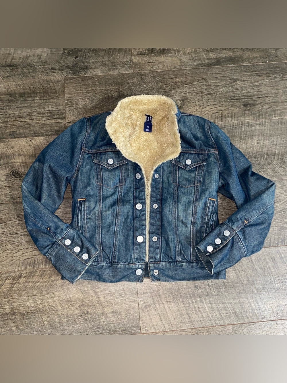 Vintage Y2K GAP Jean Trucker  Jacket Sherpa Lining Denim Extra Small